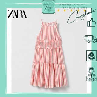 Zara Auth Đầm sọc 2 dây nữ 13-14 164cm hồng