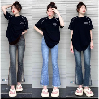 QUẦN JEAN ỐNG LOE DÁNG LỠ 9 TẤT PHỐI LAI, LƯNG CAO, TÔN DÁNG DÀNH CHO NỮ