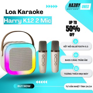 Loa Bluetooth HARRY K12  Kèm 2 Micro Không Dây Hát Karaoke Tại Nhà, Âm Thanh Hay Bass Cực Chuẩn