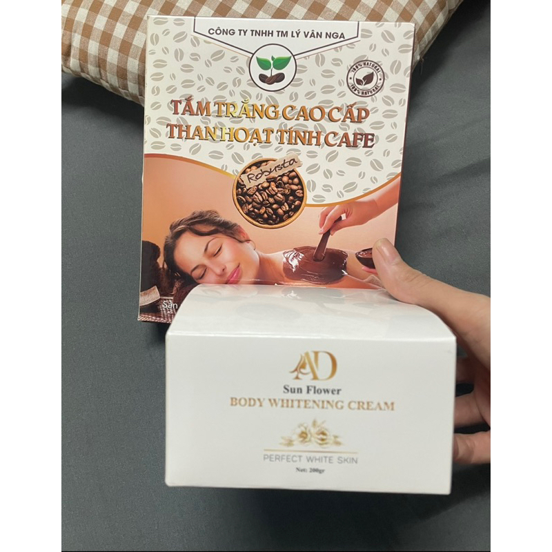 Bột tắm trắng cafe than hoạt tính giúp trắng da mặt và body