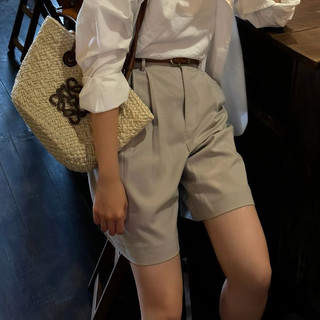 Quần short nữ kaki basic, cạp cao có túi màu be Ulzzang Phong Cách Hàn Quốc