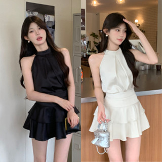 Set Bộ Đồ Nữ Áo Không Tay+Chân Váy Xếp Ly Kiểu Ngắn Eo Cao Loại Đẹp Quảng Châu