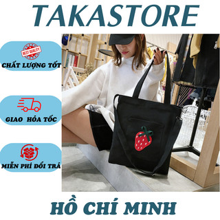 Túi vải thêu dâu tây thời trang hàn quốc TVCC39