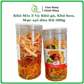 Khô mix 3 vị khô heo, khô gà, mực sợi dừa hũ 300gr