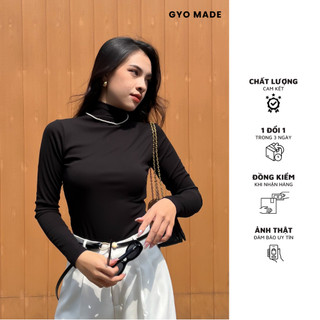 Áo thun cổ lọ GYOMADE® chất liệu thun gân màu đen và trắng