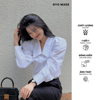 Áo sơ mi cổ sen vintage GYOMADE® công sở màu trắng