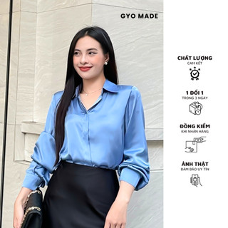 Áo Sơ Mi Lụa Xanh GYOMADE® Thời Trang Phong Cách Công Sở Nữ