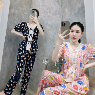 Bộ đồ Tole tay ngắn cổ vuông viền ren quần dài