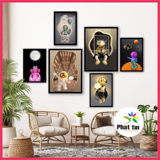 Set 6 tranh dán tường gấu beabrick decor phòng ngủ, trang trí hiện đại có sẵn keo, In Phát Tín.