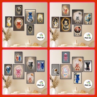 Tranh gấu bearick dán tường, gấu Kaw, formex dày 5mm, tranh trang trí bộ 6 tấm, decor phòng có sẵn keo dán