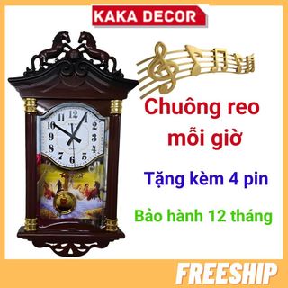 Đồng hồ treo tường quả lắc có nhạc chuông điểm mỗi giờ cao cấp độc đáo, đồng hồ phong thủy con ngựa mã đáo thành công