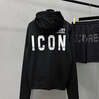 Áo khoác chống nắng nam nữ DSQ nỉ da cá đen in chữ ICON Dsq2 kẻ sọc ngang hai mặt fom dáng cao cấp siêu hot
