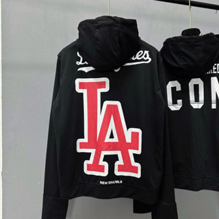 Áo khoác chống nắng nam nữ MLB nỉ da cá in logo chữ Los Angeles LA đỏ hai mặt rẻ đẹp cao cấp