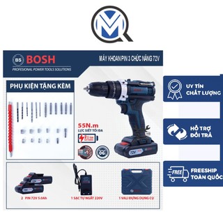 Máy khoan pin Bosch 72v, máy khoan cầm tay 3 chức năng có búa tặng bộ phụ kiện 24 chi tiết