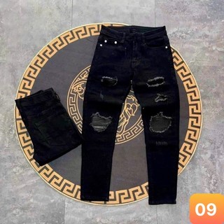 Quần jeans nam rách vá gối màu đen chất liệu bò cao cấp co dãn 4 chiều đẹp form dáng rin skinny LAVADO 111 kiểu mới