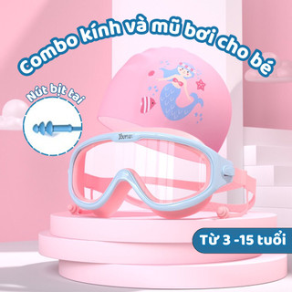 Combo kính bơi trẻ em chống sương mù AMOS, Mũ bơi cho bé gái bé trai kèm nút bịt tai chống nước chính hãng cao cấp