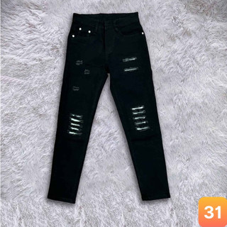 Quần jean nam rách vá màu đen đậm trơn chất liệu bò cao cấp co dãn 4 chiều form dáng skinny lavado ms31 mẫu mới