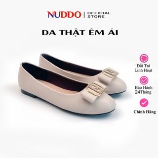 Giày bệt búp bê nữ đính nơ đế bệt mũi tròn da thật mềm êm chân cao cấp nuddo b0121