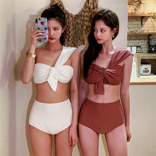 Bikini đồ bơi hàn quốc áo cộc xoắn, quần cạp cao