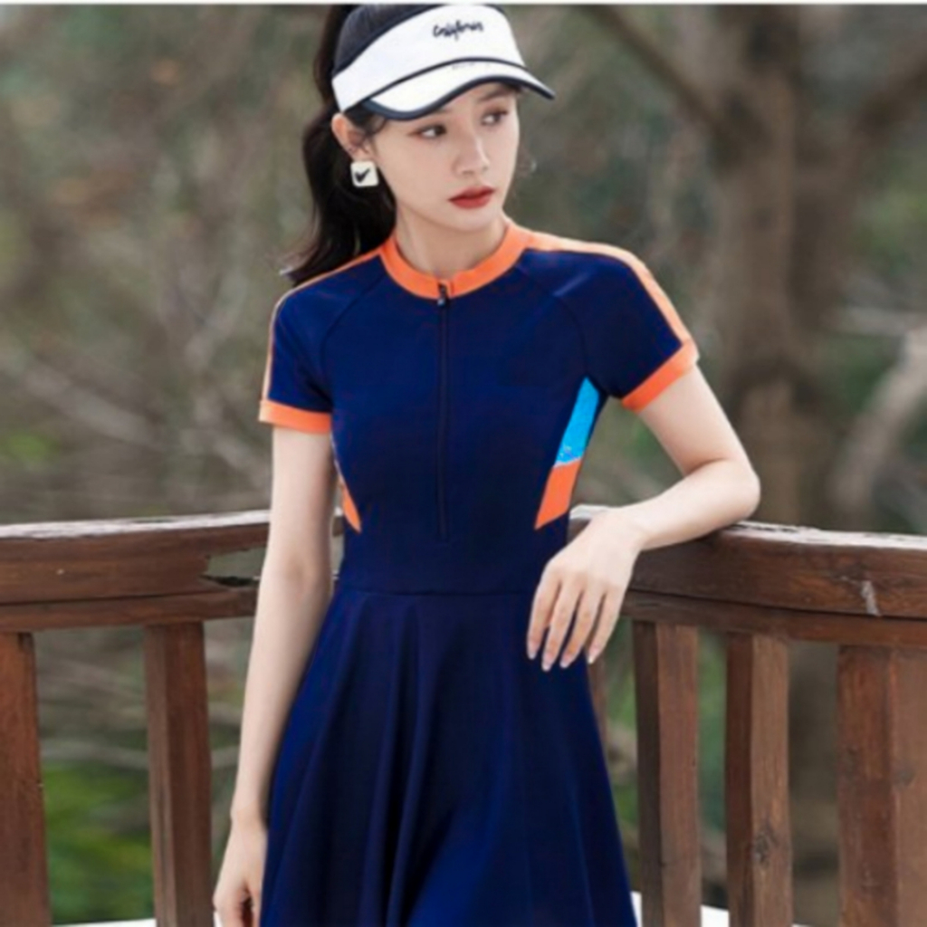 Đồ bơi liền thân nữ bikini váy bơi 1 mảnh và rời mảnh áo có khóa kéo trước kín đáo phối màu thời trang The Queen 052 | BigBuy360 - bigbuy360.vn