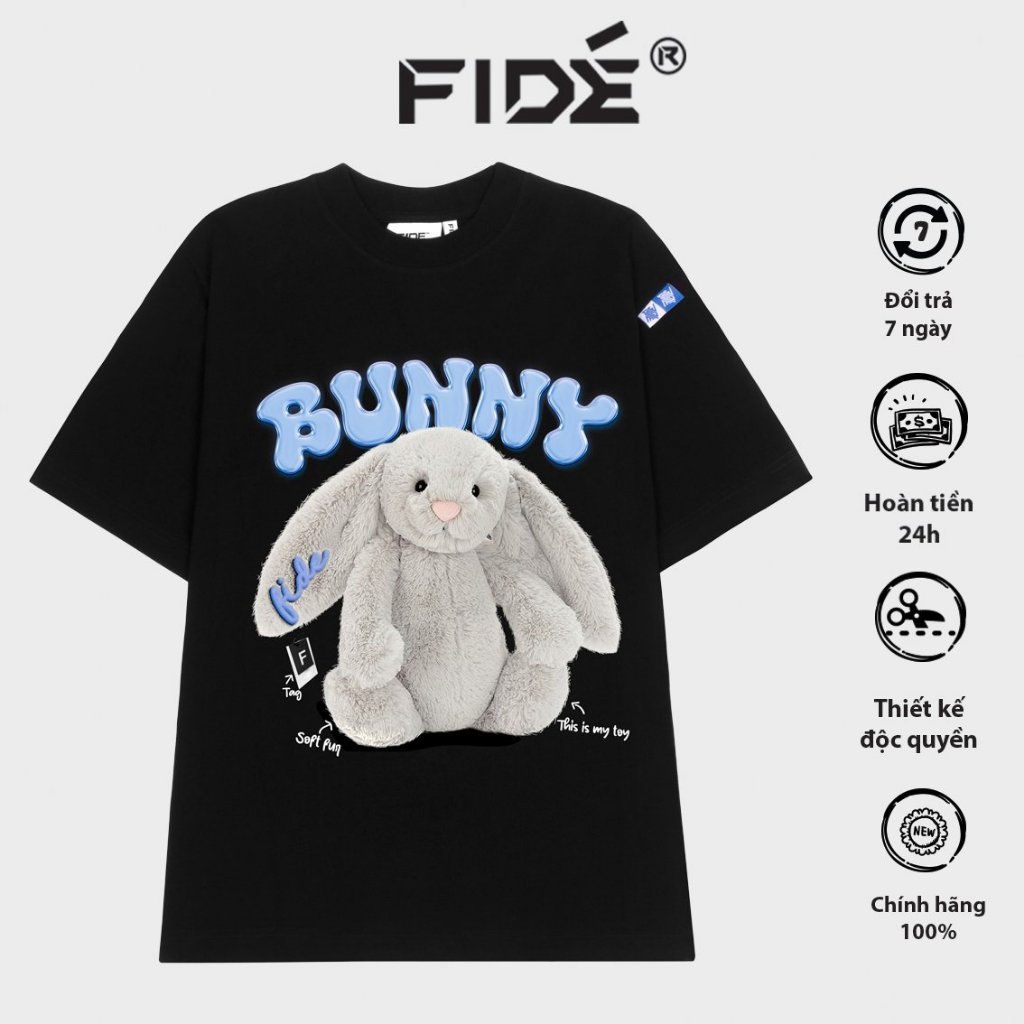 Áo Thun Fide Bunny In Hình Thỏ Form Rộng Tay Lỡ Vải Cotton 2 Chiều Co Dãn Thoáng Mát Nam Nữ Đều Mặc Được