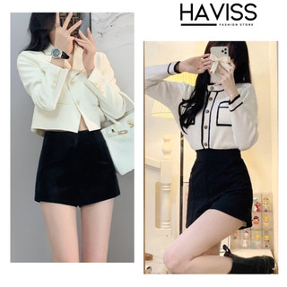 Quần short nhung nữ Haviss đùi ngắn dáng a vải nhung mềm mịn cạp lưng cao tôn dáng khóa kéo sau lưng thời trang Hàn Quốc