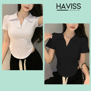  Áo thun nữ bigsize Haviss thiết kế kiểu cổ sơ mi dáng ôm body tôn eo chất vải cotton nhiều màu