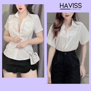 Áo sơ mi cộc tay Haviss thiết kế cổ sơ mi có túi trước ngực thời trang công sở đi học đi làm phong cách trẻ trung