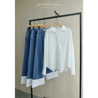 QUẦN JEAN XANH LẬT LAI TRẮNG Basic