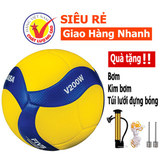Banh bóng chuyền da MIKASA V200W - Loại da mềm - Quả bóng chuyền chuyên dụng size 5 - Tặng bộ phụ kiện