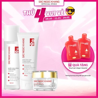 Bộ ba dưỡng da cơ bản SẮC NGỌC KHANG { kem dưỡng đêm 10g+ sữa rửa mặt 50g + Nước hoa hồng 145ml}
