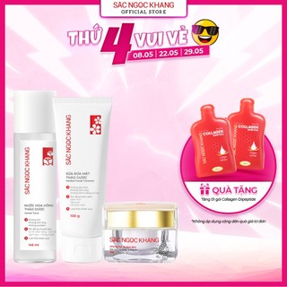 Bộ ba dưỡng da cơ bản 2 SẮC NGỌC KHANG {Kem dưỡng da ban đêm 30g +Sữa rửa mặt 100g + Nước hoa hồng cân bằng da 145ml}