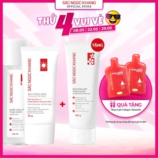Combo Kem chống nắng Sắc Ngọc Khang 50g + Nước hoa hồng Sắc Ngọc Khang 145ml