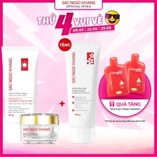 Combo dưỡng da ngày và đêm với kem dưỡng da ban đêm Sắc Ngọc Khang 10g + Kem chống nắng Sắc Ngọc Khang SPF 50 PA++++