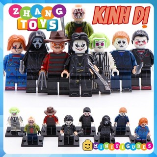 Đồ chơi Xếp hình Halloween gồm Michael Ghostface Draven Jigsaw Jason Chucky Beetlejuice Freddy Kruger Minifigures WM6075