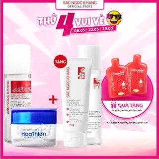 Bộ đôi dưỡng trắng Serum Vitamin C Sắc Ngọc Khang 30ml x Kem dưỡng trắng da Hoa Thiên 30g