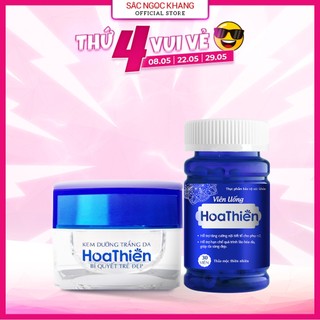 Bộ Đôi Trong Uống Ngoài Thoa Cân Bằng Nội Tiết, Dưỡng Trắng Sáng Da Viên Uống Hoa Thiên & Kem Dưỡng Trắng Da Hoa Thiên