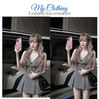 Đầm hai dây cổ tim đính nơ thiết kế chân váy xòe xếp ly dự tiệc cực xinh MyClothing V77