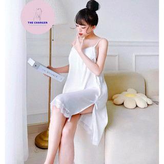 Váy đầm bộ ngủ sexy bigsize lụa thiết kế xẻ tà phối ren cao cấp 50-90kg thecharger