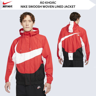 Áo khoác nam nữ thể thao NK Swoosh Woven Lined Jacket ; Áo khoác NIKE chất dù chống nắng, chống thấm - Đỏ / Đen / Trắng