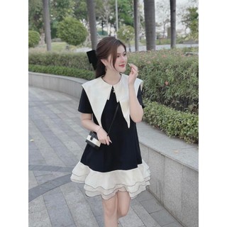 BIGSIZE HIẾU HIẾU (55-95KG) - Đầm suông babydoll cổ bèo nhọn phối tầng voan trắng thoải mái