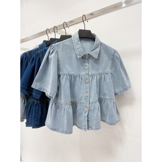 AfterBefore | Áo Denim Tay Ngắn 2 Màu
