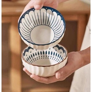 Sét 10 chén sứ hoạ tiết viền nâu