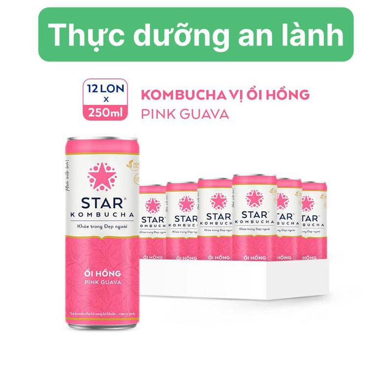 STAR KOMBUCHA VỊ ỔI HỒNG/ PINK GUAVA (250mlx12lon