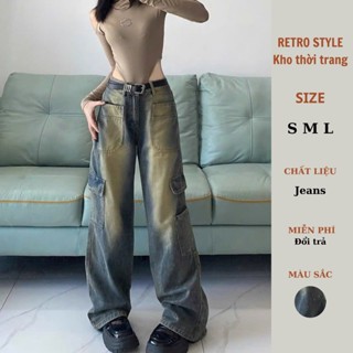 Quần jean ống rộng túi hộp quần nữ jean phong cách retro - Quan7132_P9K12