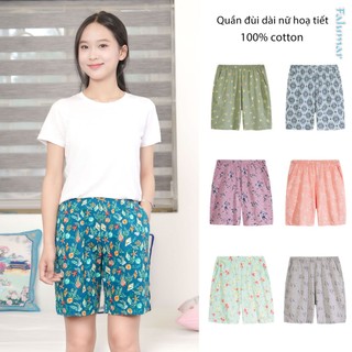 Quần Short/Đùi Nữ Vải Cotton 100% Mặc Nhà Thấm Hút Mồ Hôi Cạp Chun Có Túi, Quần Mặc Đi Biển In Hình Hoạ Tiết Ngộ Nghĩnh