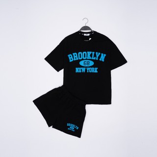 Bộ quần áo nữ ngắn tay chất cotton in màu tím và đen in chữ Brooklyn K0030779 thời trang M2