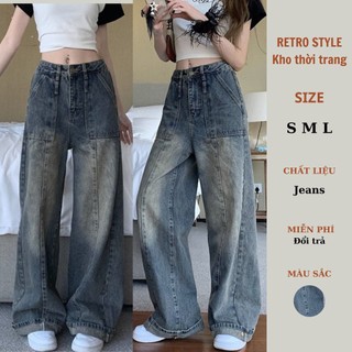 Quần bò ống rộng lưng cao màu xanh gân trước - Retrostyle - Quan9589_P13K27