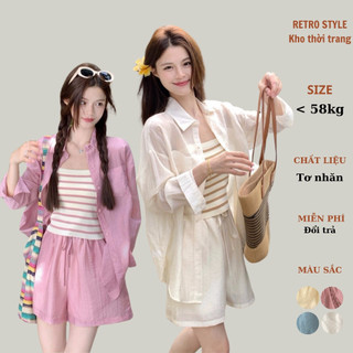 Set áo sơ mi dài quần cộc muslin trơn màu thoáng mát mặc đi biển đi chơi - Retrostyle - SetSMvoanto1500_P1