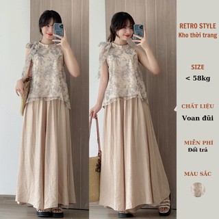 Set áo voan tơ cổ yếm hoạ tiết kết hợp quần đũi suông đi chơi đi biển mùa hè - Retrostyle - Set2405_P6K7